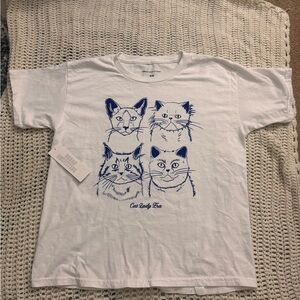 Urban Outfitters White Tee with Blue Cat Graphics